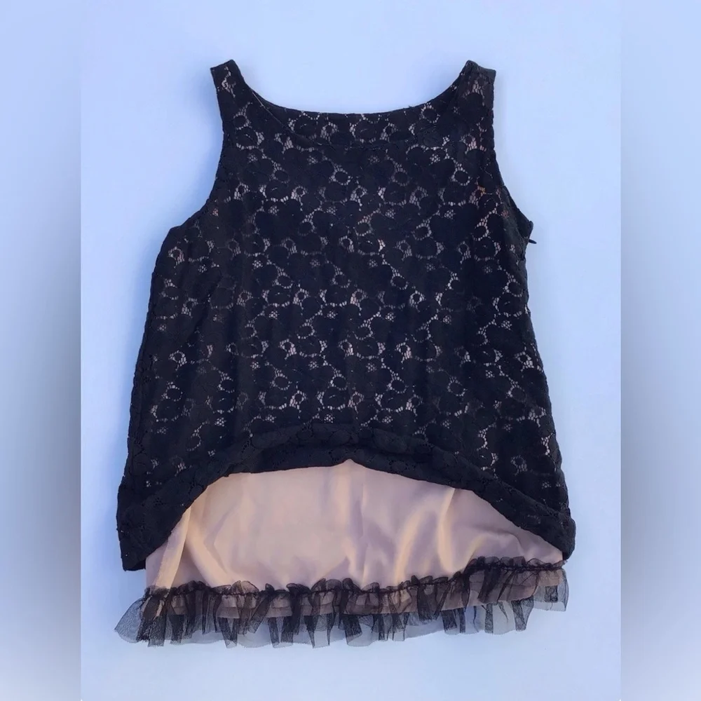 Gap Kids Girl XL Party Tank Black Lace Tulle Sleeveless Top Lined Dressy Casual